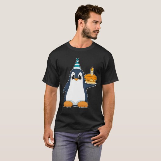 Pinguïn Verjaardag Kaars Taart T-shirt (Voorkant volledig)