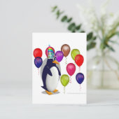 Pinguïn verjaardagsfeestje briefkaart (Staand voorkant)