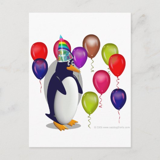Pinguïn verjaardagsfeestje briefkaart (Voorkant)
