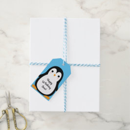 Pinguïn verjaardagsfeestje cadeaulabel