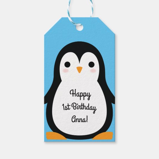 Pinguïn verjaardagsfeestje cadeaulabel (Voorkant)