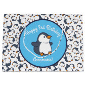 Pinguïn verjaardagsfeestje groot cadeauzakje (Voorkant)