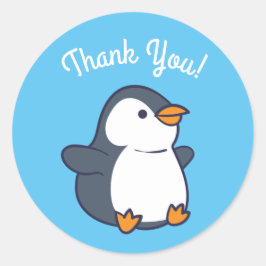 Pinguïn verjaardagsfeestje ronde sticker