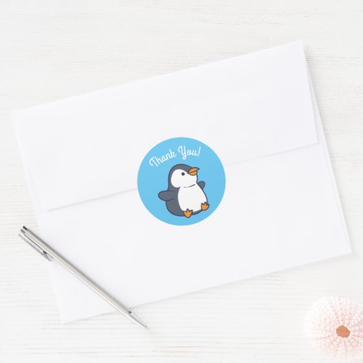 Pinguïn verjaardagsfeestje ronde sticker (Envelop)
