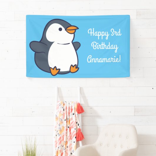 Pinguïn verjaardagsfeestje spandoek (Insitu)