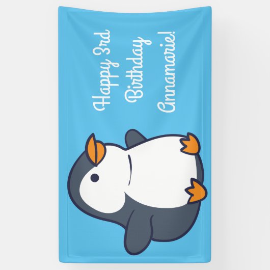 Pinguïn verjaardagsfeestje spandoek (Verticaal)