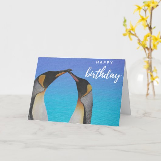 Pinguïn verjaardagskaart kaart (Gele Bloem)