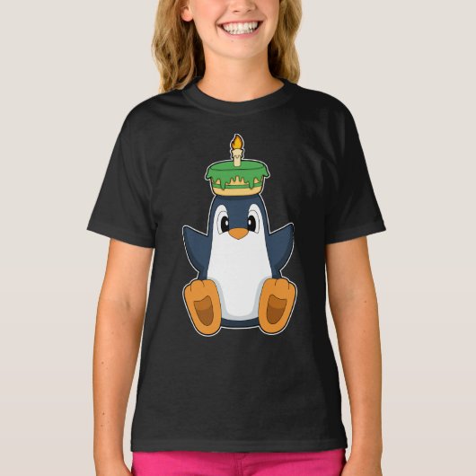 Pinguïn verjaardagstaart kaars t-shirt (Voorkant)