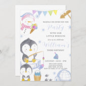 Pinguïn verjaardagsuitnodiging kaart (Voorkant / Achterkant)