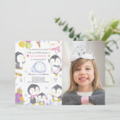 Pinguïn verjaardagsuitnodiging met foto kaart (Staand voorkant)