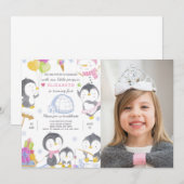 Pinguïn verjaardagsuitnodiging met foto kaart (Voorkant / Achterkant)