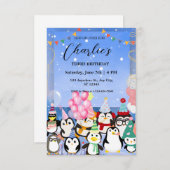 Pinguïn verjaardagsuitnodiging voor kind kaart (Voorkant / Achterkant)