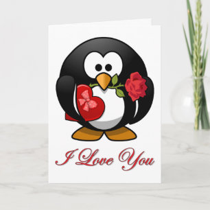 Pinguïn Verliefd Met Valentijnsdag Cadeaus Feestdagen Kaart