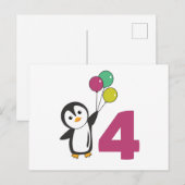 Pinguïn vierde verjaardag ballonnen voor kinderen briefkaart (Voorkant / Achterkant)