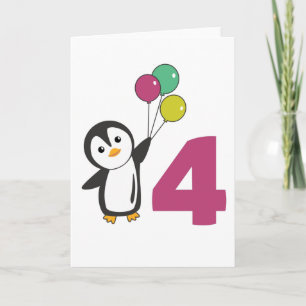 Pinguïn Vierde Verjaardag Ballonnen Voor Kinderen  Kaart