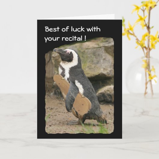 Pinguïn Viool Overweging, veel succes Kaart (Gele Bloem)