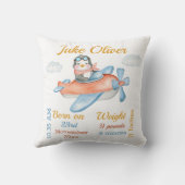 Pinguïn Vliegtuig Blauwe Baby Boy Stats Kussen (Achterkant)