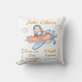 Pinguïn Vliegtuig Blauwe Baby Boy Stats Kussen