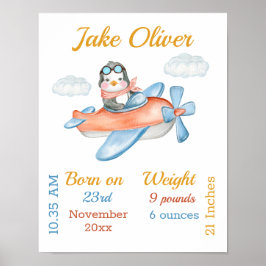 Pinguïn Vliegtuig Blauwe Baby Jongen Stats Poster