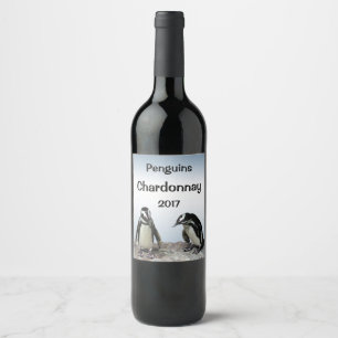 Pinguïn Vogels Blauw Wit Zwart Dier Wijn Label Etiket