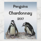 Pinguïn Vogels Blauw Wit Zwart Dier Wijn Label Wijn Etiket (Enkel label)