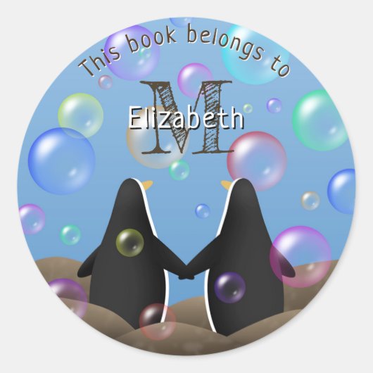 pinguïn vrienden en bubbels kinder boek ronde sticker (Voorkant)
