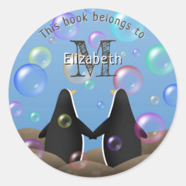 pinguïn vrienden en bubbels kinder boek ronde sticker