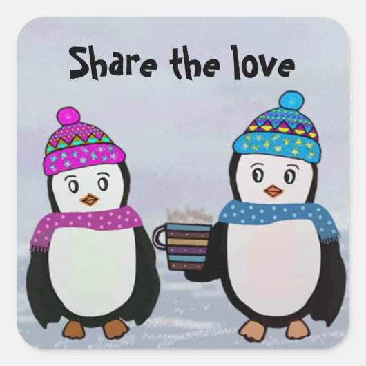 Pinguïn vriendschap vierkante sticker (Voorkant)