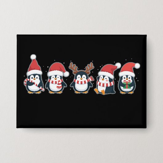 Pinguïn Vrolijk Kerstfeest Noordpool Vakantie Dier Button (Voorkant)