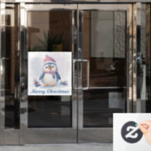 Pinguïn Vrolijk Kerstmis Venster Cling Raamsticker (Kantoordeur)