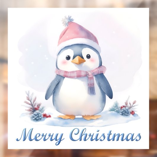 Pinguïn Vrolijk Kerstmis Venster Cling Raamsticker (Vel 2)