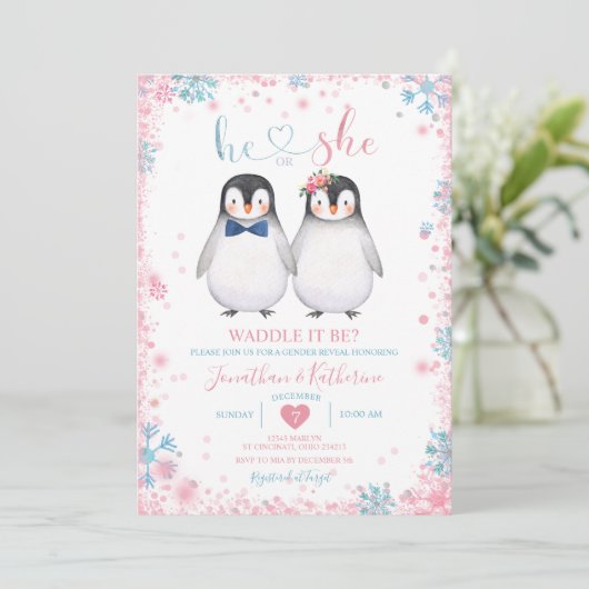 Pinguïn Waddle het is? Hij of zij onthult het gesl Kaart (Staand voorkant)