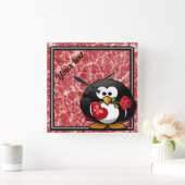 Pinguïn-wandklok met speciale Valentijn Vierkante Klok (Huis)