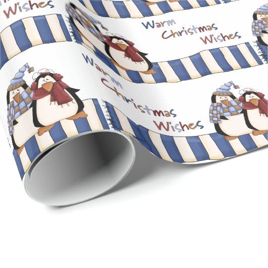 Pinguïn Warme Kerstwensen Cadeaupapier (Rol Hoek)