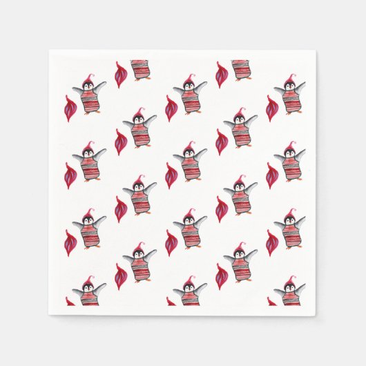 Pinguïn Waterverf Art voor Kerstmis Servet (Voorkant)