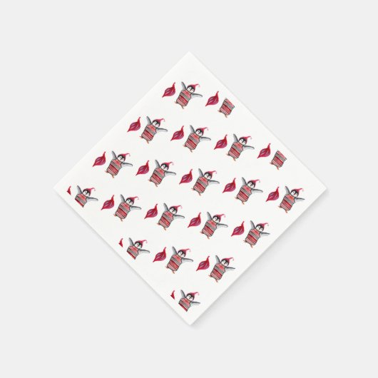Pinguïn Waterverf Art voor Kerstmis Servet (Hoek)