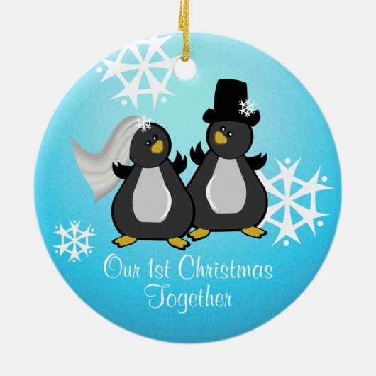 Pinguïn Weddenschap Kerstmis Keramisch Ornament (Achterkant)