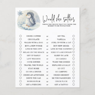 Pinguïn - Wil ze liever - baby shower spel