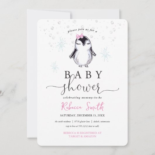 Pinguïn Winter Baby shower Uitnodiging (Voorkant)