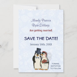 Pinguïn Winter Bruiloft Magnetisch Save The Date Magnetische Uitnodiging