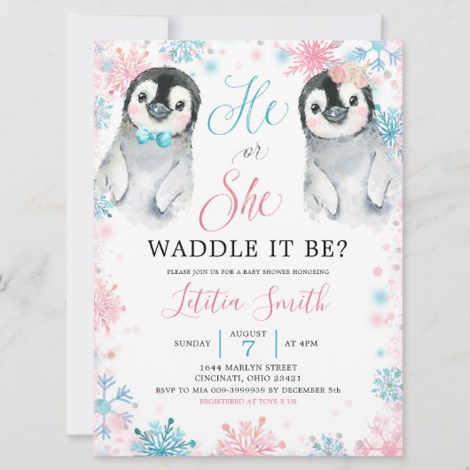 Pinguïn Winter Gender Reopenbaarheid Kaart (Voorkant)