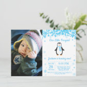 Pinguïn Winter Jongen Verjaardagsfoto Kaart (Staand voorkant)