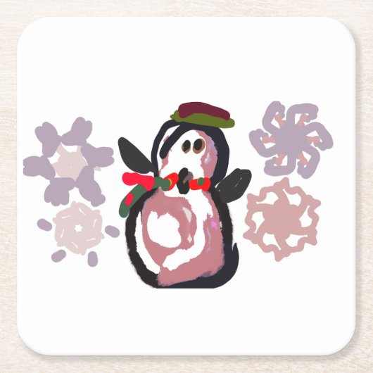 Pinguïn Winter  Kartonnen Onderzetters (Voorkant)
