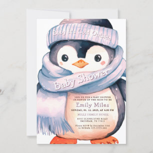 Pinguïn Winter Meisje Baby shower Uitnodiging