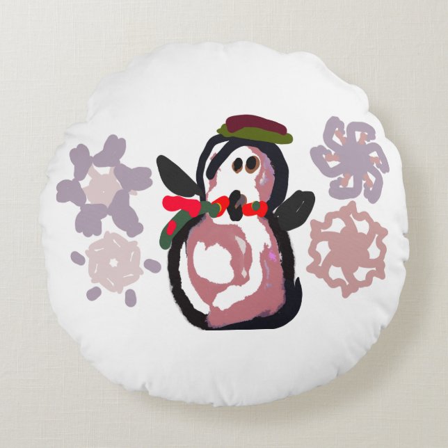 Pinguïn Winter  Rond Kussen (Voorkant)