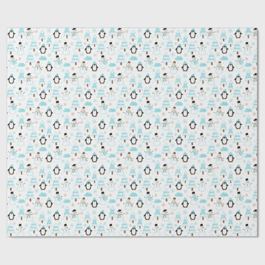 pinguïn winter sneeuwpop cadeaupapier (Vlak)