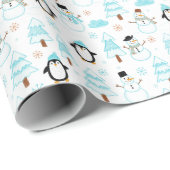 pinguïn winter sneeuwpop cadeaupapier (Rol Hoek)