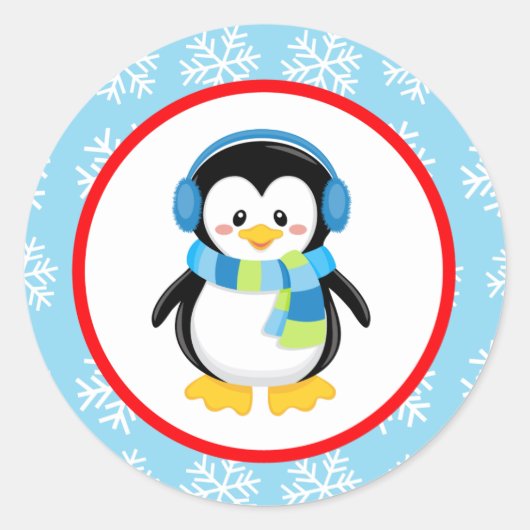 Pinguïn Winter Sneeuwvlok Stickers (Voorkant)