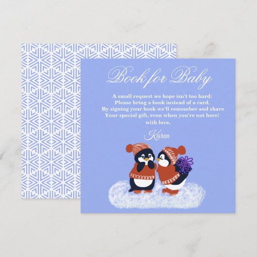 Pinguïn Winter Snow Birthday Baby shower Book Bedankkaart (Voorkant / Achterkant)