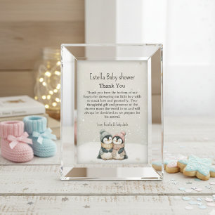Pinguïn Winter Tweelingen Baby Shower Jongen Meisj Bedankkaart
